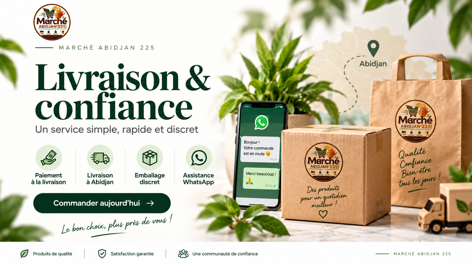Livraison & confiance Livraison à Abidjan et commande WhatsApp – Marché Abidjan 225